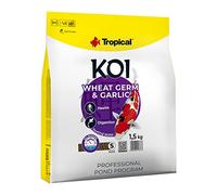 KOI WHEAT GERM & GARLIC PELLET SIZE S 5L / 1,5kg - mangime per piccoli pesci da laghetto, mangime giornaliero per carpe koi per un'ampia gamma di temperature dell'acqua, da 8 a 30°C.