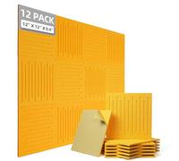 KOIGO Confezione da 12 pannelli acustici autoadesivi, 30,5 x 30,5 x 1 cm, pannelli fonoassorbenti, in schiuma ad alta densità, trattamento acustico, per casa, studio, ufficio (giallo arancione)