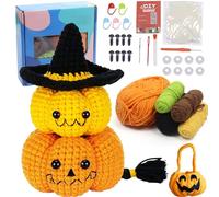 KOIROI Uncinetto Set, Halloween Kit Uncinetto Principianti, Halloween Zucca Crochet Kit con Uncinetti, Filato, Tutorial Video Passo-passo, Kit Animali All'Uncinetto per Principianti Adulti e Bambini