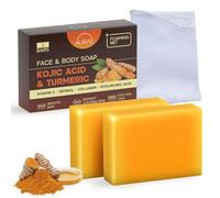 Kojic Acid Soap & Sapone Turmeric per Macchie Scure, Illuminante & Idratante, Delicato Viso e Corpo, Con Vitamina C, Retinolo, Collagene & Acido Ialuronico, Senza Parabeni & SLS (100g x 2 Saponetta)
