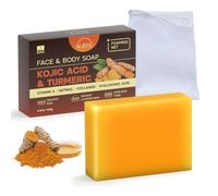 Kojic Acid Soap & Sapone Turmeric per Macchie Scure, Illuminante & Idratante, Delicato Viso e Corpo, Con Vitamina C, Retinolo, Collagene & Acido Ialuronico, Senza Parabeni & SLS (100g x 1 Saponetta)