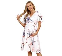 KOJOOIN Abito di maternità da donna Abito da allattamento con scollo a V Abito di maternità a maniche corte con volant abito floreale, Floral-A, M