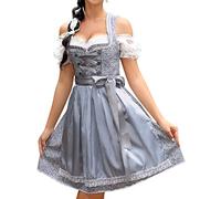 KOJOOIN Abito Dirndl Trachten da Donna Corto Set 3 Pezzi. per L'Oktoberfest con Vestito Dirndl, Grembiule Dirndl, Camicetta Dirndl Grigio-Blu (3tlg.) 34