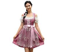 KOJOOIN Abito Donna Dirndl Bavaria Oktoberfest Set 3 Pezzi Camicia e Grembiule Dirndl Manica Corta Grembiule Bavarese Oktoberfest Cameriera Abiti da Festa