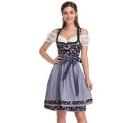 KOJOOIN Abito Donna Dirndl Bavaria Oktoberfest Set 3 Pezzi Camicia e Grembiule Dirndl Manica Corta Grembiule Bavarese Oktoberfest Cameriera Abiti da Festa
