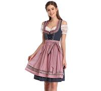 KOJOOIN Abito Donna Dirndl Bavaria Oktoberfest Set 3 Pezzi Camicia e Grembiule Dirndl Manica Corta Grembiule Bavarese Oktoberfest Cameriera Abiti da Festa