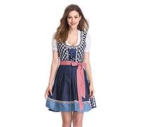 KOJOOIN Abito Donna Dirndl Bavaria Oktoberfest Set 3 Pezzi Camicia e Grembiule Dirndl Manica Corta Grembiule Bavarese Oktoberfest Cameriera Abiti da Festa