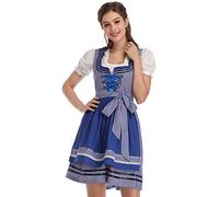 KOJOOIN Abito Donna Dirndl Bavaria Oktoberfest Set 3 Pezzi Camicia e Grembiule Dirndl Manica Corta Grembiule Bavarese Oktoberfest Cameriera Abiti da Festa Blu Reale L