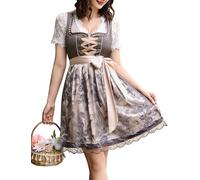 KOJOOIN Dirndl Corto da Donna in 3 Pezzi. Abito Midi Tradizionale per L'Oktoberfest con Grembiule in Pizzo Grigio 34
