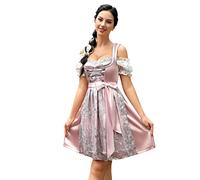 KOJOOIN Dirndl Costume Midi da Donna in 3 Pezzi. Trachten Moda tra Cui Abito Dirndl, Camicetta Dirndl, Grembiule Dirndl per Le Occasioni Speciali Dell'Oktoberfest Rosa (3 Pezzi) 46