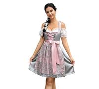 KOJOOIN Dirndl Costume Midi da Donna in 3 Pezzi. Trachten Moda tra Cui Abito Dirndl, Camicetta Dirndl, Grembiule Dirndl per Le Occasioni Speciali Dell'Oktoberfest Grigio (3 Parti) 46