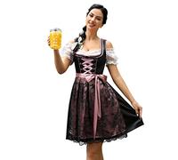 KOJOOIN Dirndl Costume Midi Donna. Abito, Camicetta e Grembiule per Le Occasioni Speciali dell'Oktoberfest. Nero, Taglia 40