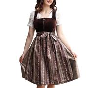 KOJOOIN Dirndl in Velluto da Donna Abito Tradizionale Midi Set 3 Pezzi con Gonna Tradizionale Camicetta Dirndl Grembiule Dirndl per Oktoberfest Velluto Marrone 48