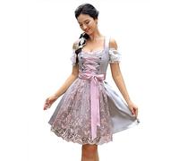 KOJOOIN Donna Dirndl 3 Pezzi: Abito Tradizionale Midi Corto, Grembiule, Camicetta per L'Oktoberfest - Grigio (3 Parti) 46