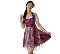 KOJOOIN Trachten Abito da Donna Dirndl Corto con Ricami Dirndl Midi di Design Esclusivo per L'Oktoberfest Rosso Scuro (Ricamo) 40