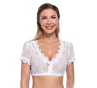 KOJOOIN Trachten Camicetta Dirndl da Donna - Camicetta A Maniche Corte/Mezze Maniche per L'Oktoberfest 100% Cotone Blusa in Pizzo Bianco A 38