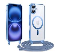 Kokio Cover Magnetica per iPhone 16 6,1 Pollici Case avec Cordino, Compatibile con MagSafe, Trasparente Morbido Custodia Paraurti Antiurto, Resistente all'us, Antigraffio, Blu