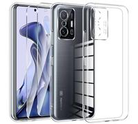Kokio Cover per Xiaomi 11T/11T Pro 5G con 2 Pezzi Pellicola Vetro Temperato, Trasparente Silicone Case Sottile Morbido TPU Antiurto Protettiva Custodia per Xiaomi 11T Resistente Anti-Graffio Bumper