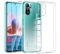 Kokio Crystal Clear Cover per Xiaomi Redmi Note 10/Note 10S 4G con 2 Pezzi di Vetro Protettivo, Cover Protettiva in Silicone TPU Trasparente Morbido Ultra Sottile, Anti-Ingiallimento Antigraffio