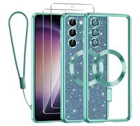 Kokio Magnetica per Samsung Galaxy S23 5G Cover Glitter,Con 2 * Vetro Temperato e 1* Cordini,Compatibile con MagSafe,Glitterata Custodia per Womem Girl,Con Protezione dell Obiettivo Fotocamera,Verde