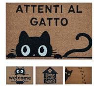 KOKO DOORMATS Zerbino ingresso casa in Fibra di Cocco “Attenti al Gatto” | Tappeto Ingresso Esterno con Base Antiscivolo in PVC | Design Simpatico e Resistente da 40x60 cm per Porta d’Ingresso