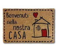 KOKO DOORMATS Zerbino ingresso casa in Fibra di Cocco “Benvenuti nella Nostra Casa” | Tappeto Ingresso Esterno con Base Antiscivolo in PVC | Design Simpatico 40x60 cm