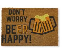 KOKO DOORMATS Zerbino ingresso casa | Tappeto divertente Don't Worry Beer Happy in fibra di cocco e base antiscivolo in PVC per esterno con dimensioni 40 x 60 cm