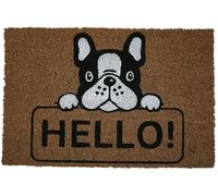 KOKO DOORMATS Zerbino ingresso casa | Tappeto divertente Hello! - Bulldog Francese in fibra di cocco e base antiscivolo in PVC per esterno con dimensioni 40 x 60 cm