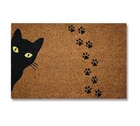 KOKO DOORMATS Zerbino Ingresso casa - Tappeto divertenti in fibra di cocco e base antiscivolo da PVC, da esterno e interno con misure 40x60cm (Gatto Nero)