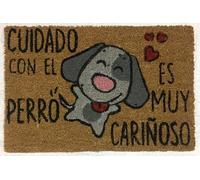 KOKO DOORMATS Zerbino Ingresso casa - Tappeto divertenti in fibra di cocco e base antiscivolo da PVC, da esterno e interno con misure 40x60cm (Cuidado con el Perro)