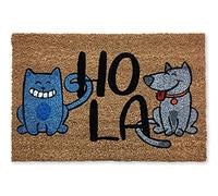 KOKO DOORMATS Zerbino Ingresso casa - Tappeto divertenti in fibra di cocco e base antiscivolo da PVC, da esterno e interno con misure 40x60cm (Hola Cat & Dog)