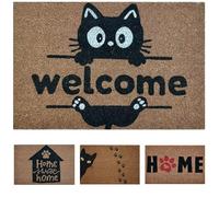 KOKO DOORMATS Zerbino Ingresso casa - Tappeto divertenti in fibra di cocco e base antiscivolo da PVC, da esterno e interno con misure 40x60cm (Welcome Gatto)