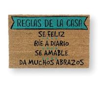 KOKO DOORMATS Zerbino Ingresso casa - Tappeto divertenti in fibra di cocco e base antiscivolo da PVC, da esterno e interno con misure 40x60cm (Reglas de la Casa)