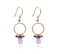 KOKO Orecchini al quarzo rosa e ametista lavanda naturale - gioielli Boho in pietre semi-preziose placcati in oro 18k - Orecchini pendenti eleganti, idea regalo per donna, Mediano, Ottone, Quarzo