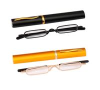 KoKoBin 2 pezzi Mini occhiali da lettura ultrasottili a molla a cerniera in metallo per la lettura di un caso di aiuto visivo unisex +2.5