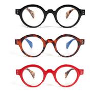 KoKoBin 3 confezioni di occhiali da lettura rotondi oversize per donne e uomini che bloccano la luce blu con cerniera a molla (3 Pack, 3, x)