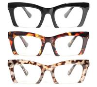 KoKoBin 3 Pack Occhiali da lettura da donna semi-cerchiati Occhiali da lettura con luce blu moda oversize per computer cerniera a molla Occhiali(Nero/Marrone leopardata/Grigio leopardata, 2, x)