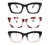 KoKoBin 3 Pack Occhiali da lettura luce anti-blu da donna Oversize Occhiali da computer quadrati di moda (Nero/Nero rosa/Rosa leopardata, 3, x)