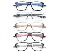 KoKoBin 5 confezioni di occhiali da lettura sportivi Ultra Light Square Flexible Reading Glasses per donne e uomini Anti Blue Light Computer Reader (5 Pack, 2.5, Diottria)