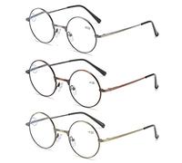 KoKoBin Confezione da 3 Occhiali da Lettura con Cornice Rotonda Lettore di Blocco Luce Blu in Metallo Full Frame Anti Luce Blu Occhiali Retrò Uomini e Donne (Confezione da 3, 3.5)