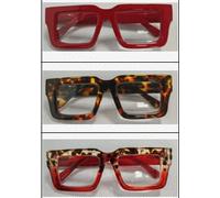 KoKoBin Confezione da 3 occhiali da lettura in stile Oprah per donna e uomo, occhiali con filtro luce blu, montatura quadrata elegante con cerniera a molla (Nero/Stampa leopardata/Rosso, 2.5, x)