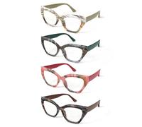 KoKoBin Confezione da 4 occhiali da lettura da donna con montatura in Colore legno e cerniere a molla Occhiali per computer che bloccano la anti luce blu (4 Pack, 3)