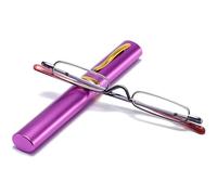 KoKoBin Mini Occhiali da lettura stretti Cerniera a molla in metallo aiuto alla lettura unisex con custodia, viola.