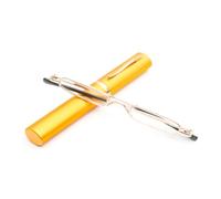 KoKoBin Mini occhiali da lettura ultrasottili a molla a cerniera in metallo per la lettura di un caso di aiuto visivo unisex(oro，+2.0