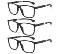 KoKoBin Occhiali da lettura alla moda per uomini e donne, ultra leggeri e flessibili con lettori anti luce blu e cerniera a molla (3 Pack Black, 3.5, Diottria)