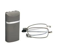 KoKoBin Occhiali da lettura pieghevoli in acciaio inox, mini anti-blu, con custodia per occhiali per uomo e donna, piccolo lettore portatile (grigio, 2, diopters)