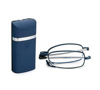 KoKoBin Occhiali da lettura pieghevoli in acciaio inox, mini anti-blu, con custodia per occhiali per uomo e donna, piccolo lettore portatile (blu, 1, diopter)