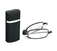 KoKoBin Occhiali da lettura pieghevoli in acciaio inox, mini anti-blu, con custodia per occhiali per uomo e donna, piccolo lettore portatile (nero, 1, diopter)