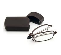 KoKoBin Occhiali da lettura pieghevoli in acciaio inox mini anti-blu, per uomo e donna, con custodia rigida (marrone, +3.0)