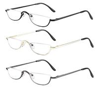 KoKoBin Occhiali da lettura unisex Half Moon mezza cornice in metallo cerniera a molla ultra sottile, Confezione da 3., +2.50 Magnification (Pack of 3)